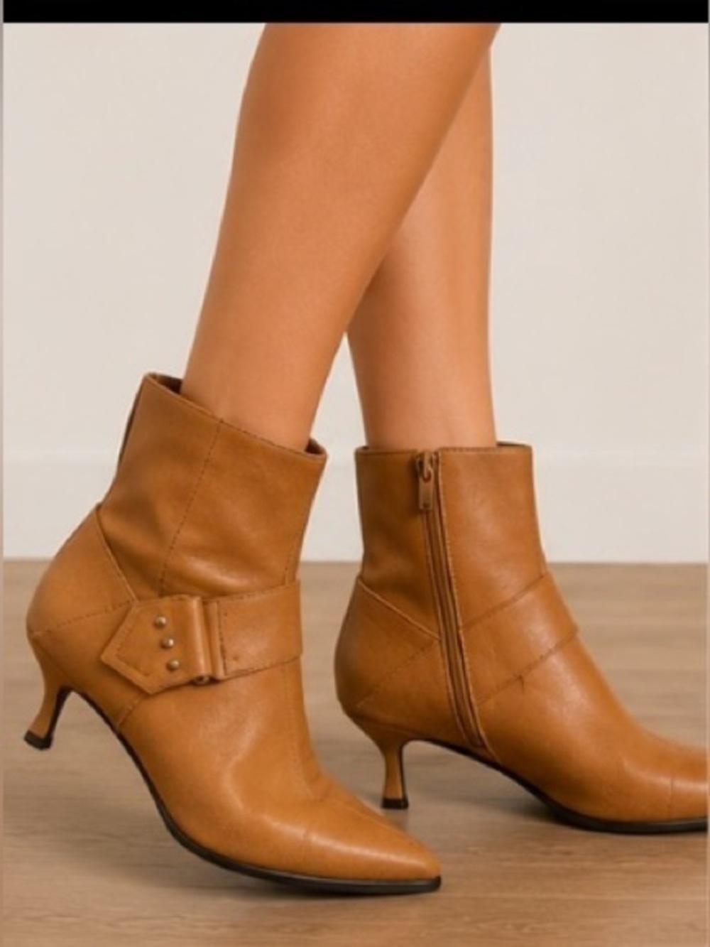 Vintage BRONX Tan Leather Pointed Toe Kitten Heel Ankle Boots EU 41 Western Y2K
